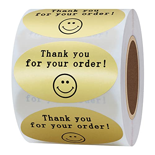 Hybsk 50Mmx30Mm Oval Gold Metallic Foil Thank You For Your Order Retail Mailing Stickers 500 Labels Per Roll (Gold) #TOP6