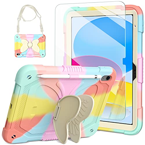 New Ipad 10Th Generation 10.9 Inch 2022 For Kids Girls, With Tempered Glass Screen Protector&Shoulder Strap|Ambison Heavy Duty Shockproof Rugged 10.9" 10 Gen Cover For Kids Girls Children(Multicolor) #TOP16