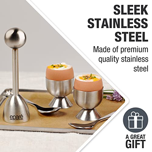 Egg Cups For Soft Boiled Eggs With Spoons - Hard Boiled Egg Holder & Egg Cracker Tool Set - Stainless Steel Handle Egg Opener Topper & Cutter By Eparé #TOP2