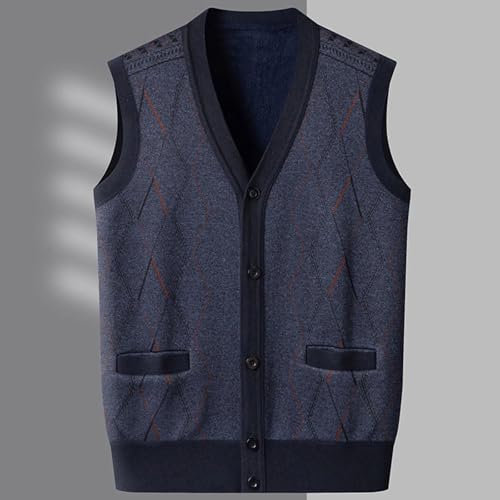 Men's Autumn And Winter Middle Thickened Knit Vest Fashion Printed Loose V-Neck Cardigan Sweatercoat4