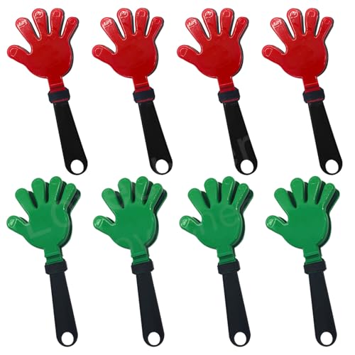 Lovecheer 8PCS Big Hand Clappers Green and Red with Black Noisemakers 11 Inch Cheer Clappers Noise Makers for Basketball Hockey Sports Team Spirit Cheerleading