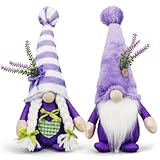 Lavender Gnomes Decor, Spring Gnomes Decorations for Home Indoor Outdoor Pastel Purple Spring Lavender Decorations Summer Gnome Tiered Tray Decor Gnome Gifts for Woman