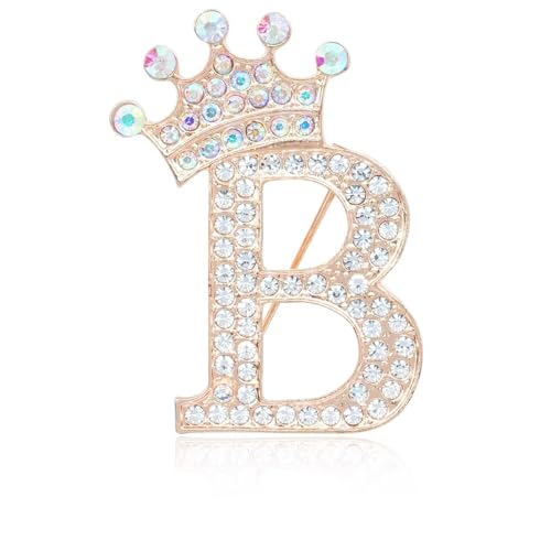 Image of Initial Letter Brooch Pins with Crown for Women Girls Men Boys Personalized Name Brooches Crafts Colorful Rhinestone Brooch Pins Gold A-Z