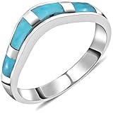Shop LC Santa Fe Style Turquoise Ring for Women 925 Sterling Silver Band Boho Western Jewelry Birthday Gifts for Women Promise Rings Size 5 Birthday Gifts
