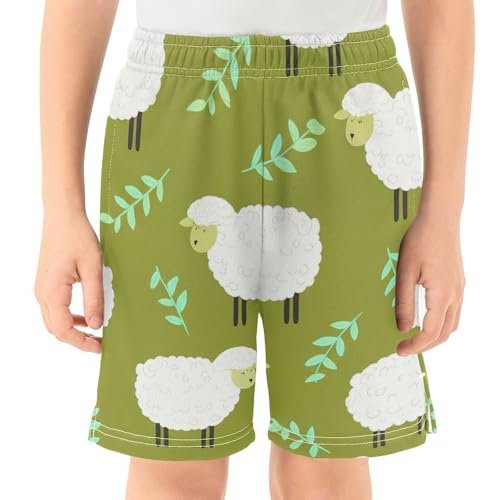 J JOYSAY Cartoon Sheep Leaves Boys Athletic Shorts Kids Youth Casual Shotrs with Pockets Elastic Waistband2