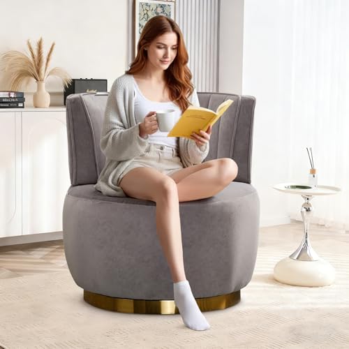 Sillón redondo giratorio cómodo de terciopelo gris miniatura 1
