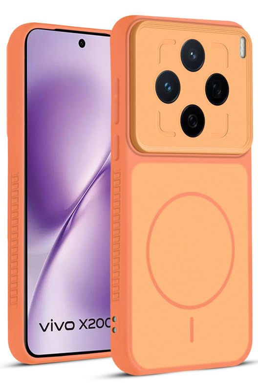 Image of Mr. Case Back Cover for Vivo X200T 5G | Ring Design Protective Case with Camera Cut Protection | Anti Slip Grip | Shockproof Mobile Cover - Orange