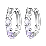 Cycuff Pendientes de aro de plata de ley 925 con piedra natal, aretes de aro de circonita cúbica colorida, aretes de gota para mujer, juego de aretes de regalo para ella, Medio, Circonita cúbica 5A