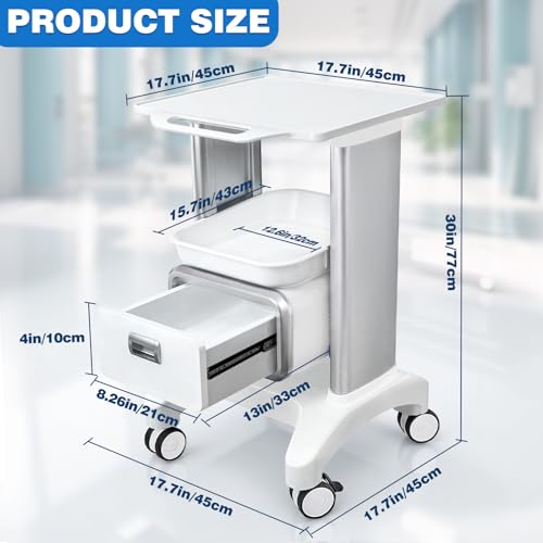Medical Trolley Cart with Drawers, Hospital Mobile Ultrasound Cart with Trays & 4 Silent Swivel Wheels, 220 LBS Load Portable Storage Drawer for Hospital, Dental Clinic, Beauty Salon (Without Socket)