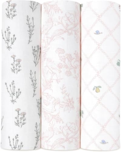 Image of aden + anais Silky Soft Swaddle Blanket, Boutique Muslin Blankets for Girls & Boys, Baby Receiving Swaddles, Ideal Newborn & Infant Swaddling Set, Perfect Shower Gifts, 3 Pack, French Floral