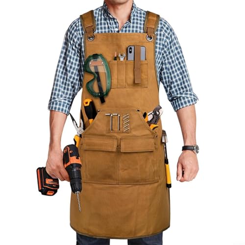 EXTRWORY Heavy Duty Canvas Welding Apron With X-Back Straps Multi-Pocket Work Safety Protection Gear For Craftsmen For Blacksmith Metal Worker(CAMOUFLAGE)