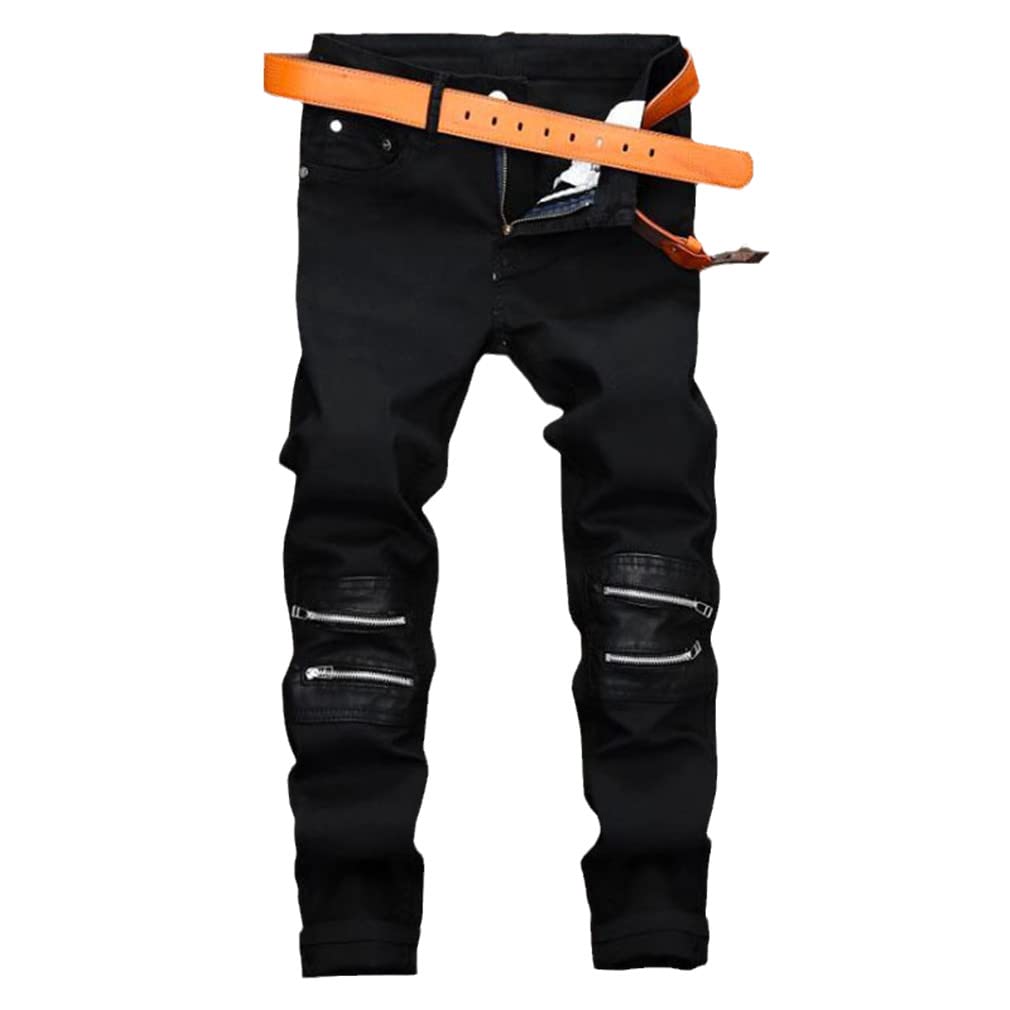 HWYBHT Pantalones de mezclilla con agujero recto para hombre Jeans negro y blanco Jean