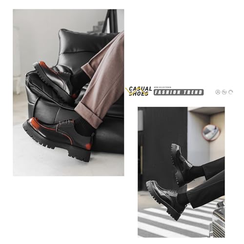 Men's Patent Leather Chunky Platform Oxford Shoes Retro Round Toe Lug Sole Non-Slip Lace-Up Business Work Wedding Formal Shoes4