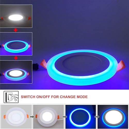 Image of OLIPS 6W (3+3) LED Ceiling Panel Down Light | Dual Color Change by On /Off Switch | Fan Box POP Decorative LED | White Center & Color Ring Design (Blue, 3)