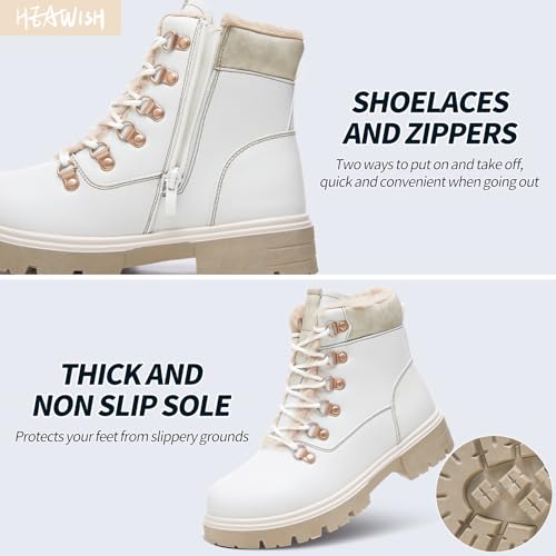 Women Winter Snow Boots with Fur Lined,Black Low heels Combat Ankle Boots,Non Slip Leather Ankle Boots for Women4