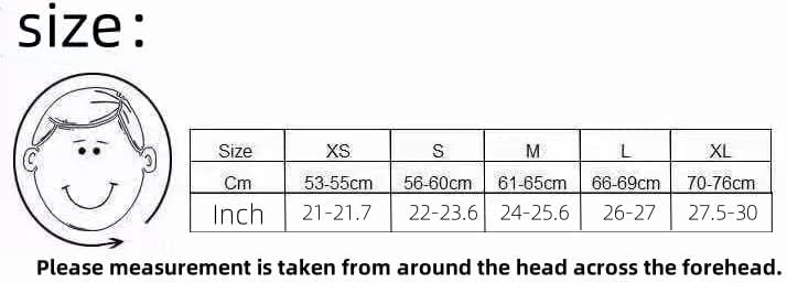 Size chart for HEMA Fencing Mask
