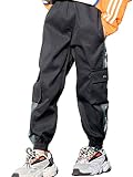 Nimiya Kinder Jungen Tarnhose Camouflage Arbeitshose Einfarbige Cargohose Sommerhose Sportanzug Tracksuit Freizeitanzug Gr. 98-164 Q Schwarz 158-164