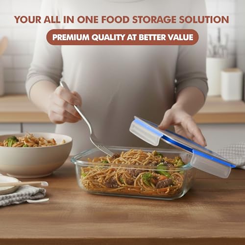 Image of Razab 16 Pc (Set of 8) 30 Oz Glass Meal Prep Containers with Lids, Airtight Large Glass Food Storage Containers, Reusable Leak Proof BPA Free, Freezer to Oven and Dishwasher Safe