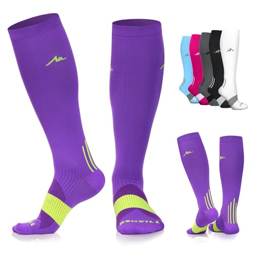 NEWZILL Compression Socks for Women & Men, 20-30 mmHg Knee-High Support for Circulation, All-Day Comfort for Work Travel Running Cycling and Fitness (Purple, S/M)