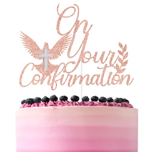 Rose Gold and Sliver Glitter On Your Confirmation Cake Topper, Confirmation Blessing/God Bless This Child, Baptism Baby Shower Baby's 1st Birthday Party Decorations Supplies