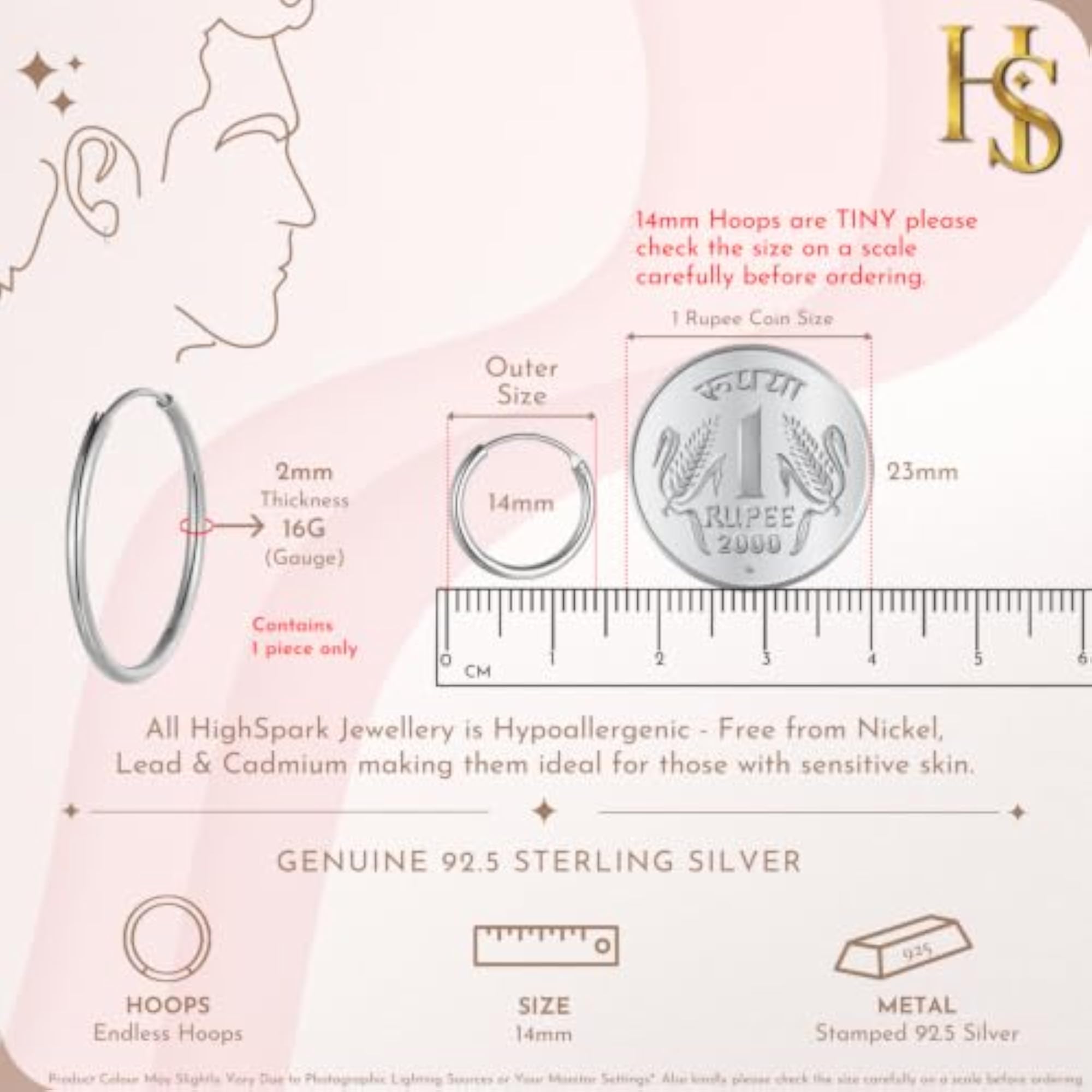 925 Sterling Silver Hoop Earring 12mm