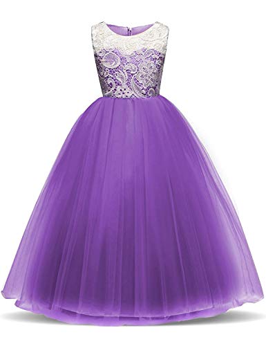 KISSOURBABY Little Girl Formal DressPurple Easter Special Occasion Party Dress Sleeveless Long Ball Gowns Fancy for Children Floor Length Royal Purple Tutu Dress for Girl Size 8 (Dark Purple 140)