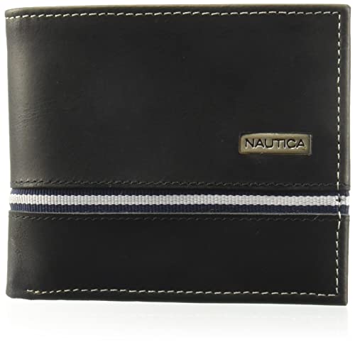 Image of Nautica Men's Bifold Leather Wallet | RFID Blocking | ID Window | Card Slots | Organization | Durable | Stylish