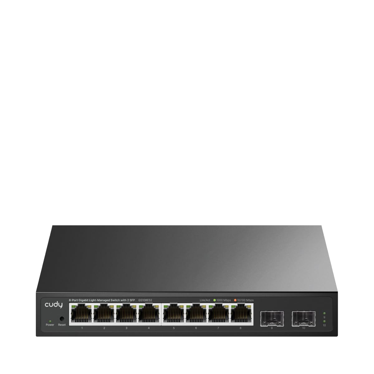 Cudy Commutateur Intelligent Gigabit à 10 Ports, Professionnel, GS108ES2 | 8 ports GbE, 2 ports de liaison montante par fibre optique, débit à vitesse filaire, isolation des ports/mode 250 m