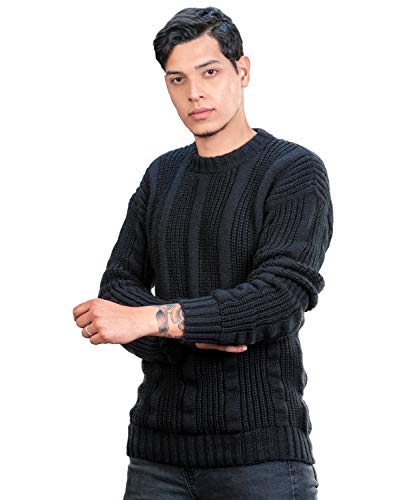 Thick Handmade Sweater for Men in Black Alpaca Wool - Winter Crewneck Pullover - Chunky Knit Jumper2