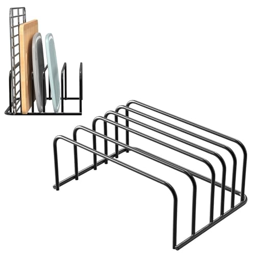 volumoon Cutting Board Storage Rack, 2 PCS Kitchen Bakeware Organiser, Steel Baking Tray Storage Rack for Cooling Rack, Metal Countertop Organizer for Baking Net, Dinnerware, Pan Lids (Black)