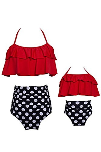 YMING Matching Family Bikini Sets Beach Mom and Daughter Swimsuits Red Mom XL