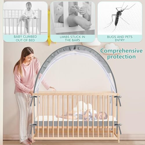Mosquito Net, Mosquito Net, Crib Tent for Baby Cot Cot, Crib Net, Foldable Crib Tent with Transport Bag (Grey, 70 x 140 cm) - Image 4