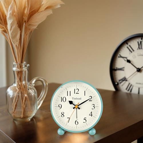 Image of Tinload 4.5 inch Vintage Retro Analog Alarm Clock, Super Silent Non Ticking Small Clock with Manual Light, Snooze, Battery Operated, for Living Room, Bedroom, Bedside, Desk(Green)