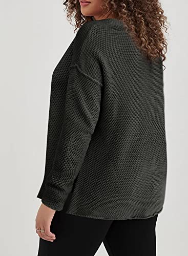 Image of Eytino Womens Plus Size Sweaters Casual Long Sleeve Loose V Neck Button Henley Tops Pullover Knit Jumpers,(1X-5X)