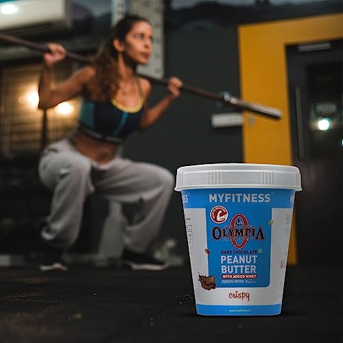 Image of MYFITNESS Peanut Butter High Protein Dark Chocolate Spread Crispy 510g | Added Whey Protein | 31g Protein for Muscle Building | 8g Fiber | Pre & Post-Workout Snacks | Cholesterol Free | Zero Trans Fat