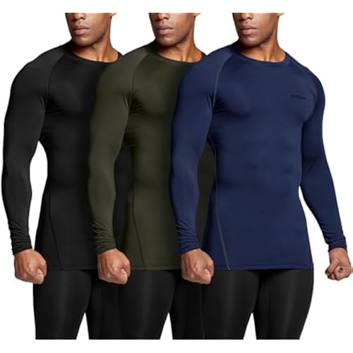 TSLA Men's UPF 50+ Compression Shirts, Cool Dry Long Sleeve Athletic Tops, Sports Baselayer Workout Shirt