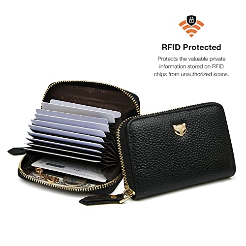Foxlover Small Genuine Leather Credit Card Holders For Women, Rfid Blocking Ladies Mini Card Case Women's Card Wallets With Gift Box Packing (Black) #TOP4