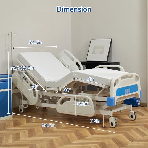 Real Relax 5 Function Full Electric Hospital Bed, Premium Hospital Bed, 4\" Foam Mattress, Individual Locking, 5\" Casters, IV Pole, for Home Use, Hospital ICU Bed, 400LBS Load Bearing - Thumbnail 3