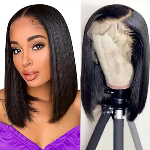 13x4 HD Lace Front Bob Wig Human Hair Pre Plucked 180% Density Free Part Short Bob Wig With Baby Hair Straight Bob Lace Front Wigs Human Hair for Women(14in)