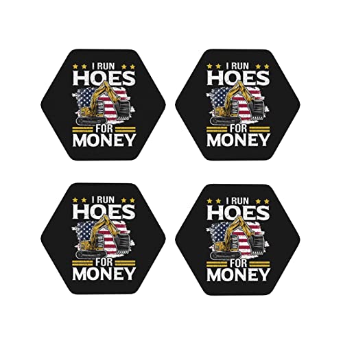 I Run Hoes for Money Leather Coaster Drink Coasters Set