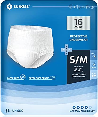 SUNKISS TrustPlus Incontinence and Postpartum Underwear for Men and Women, Disposable Protective Underwear with Overnight Comfort Absorbency, Leak Protection, Odor Control, XLarge, 16 Count
