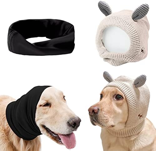 Yolent Quiet Ears for Dogs Anxiety Barking Dog Ear Covers Muffs Snood for Noise 2PCS Dog Ear Hearing Earmuffs Fireworks Protection Anti Anxiety Dog Hat for Medium to Large Dogs (White+Black)