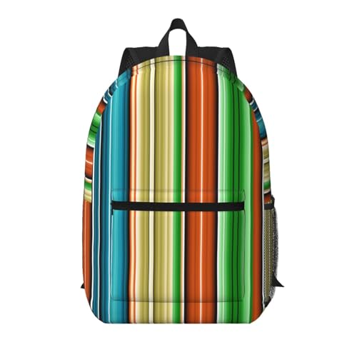Colorful Mexican Serape Fashionable Daypack 17 Inches Zippers Backpack Double Shoulder Bag for Women Men