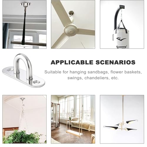 Gsrhzd Augplatte Edelstahl, 4 PCS M6 Augplatte mit Öse, Edelstahl-Augenplatte, Metall-Befestigungsring, Deckenhaken, Ösenplatte, Befestigungshaken für hängende Gegenstände, Markisen, Deckplatten