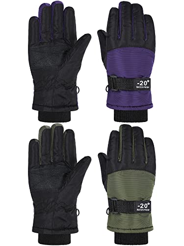 Image of SATINIOR 2 Pairs Kids Waterproof Winter Snow Gloves Ski Gloves for Boy Girl Outdoor Warm Thickening Snowboard