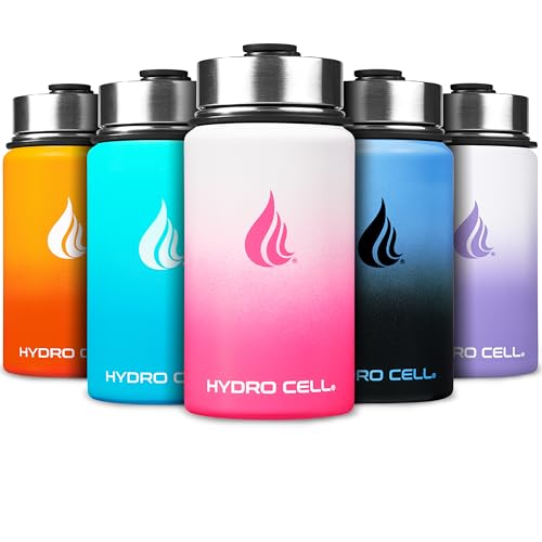 Image of HYDRO CELL Stainless Steel Insulated Water Bottle with Straw - For Cold & Hot Drinks - Metal Vacuum Flask with Screw Cap and Modern Leakproof Sport Thermos for Adults (White /Pink 14oz)
