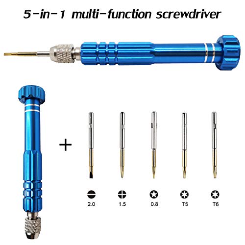 5-in-1 Multifunctional Precision Screw Driver(torxT5~T6,+1.5,-2.0,star0.8), PTSLKHN S2 Steel Magnetic Screwdriver Kit for Electronics