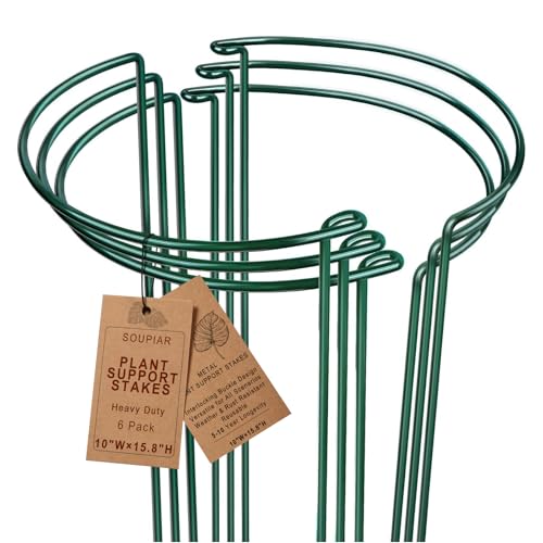 Soupiar 6 Pack Plant Support Stakes, Metal Monstera Plant Support Stakes for Indoor Plants, Large Garden Plant Support Ring, Tomato Cage, Tall Plant Holder Sticks (10