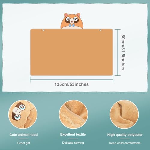 Image of MICHLEY Cartoon Hooded Baby Towel Unisex, Premium Soft Swimming Bathrobe Large Washcloths 31.5 inch x 53 inch for 0-9T (Raccoon)