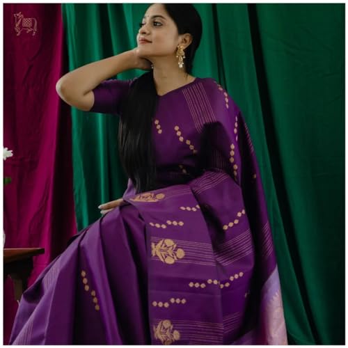 Image of Flosive Women's Kanjivaram Silk Saree With Beautiful Blouse With Zari Border